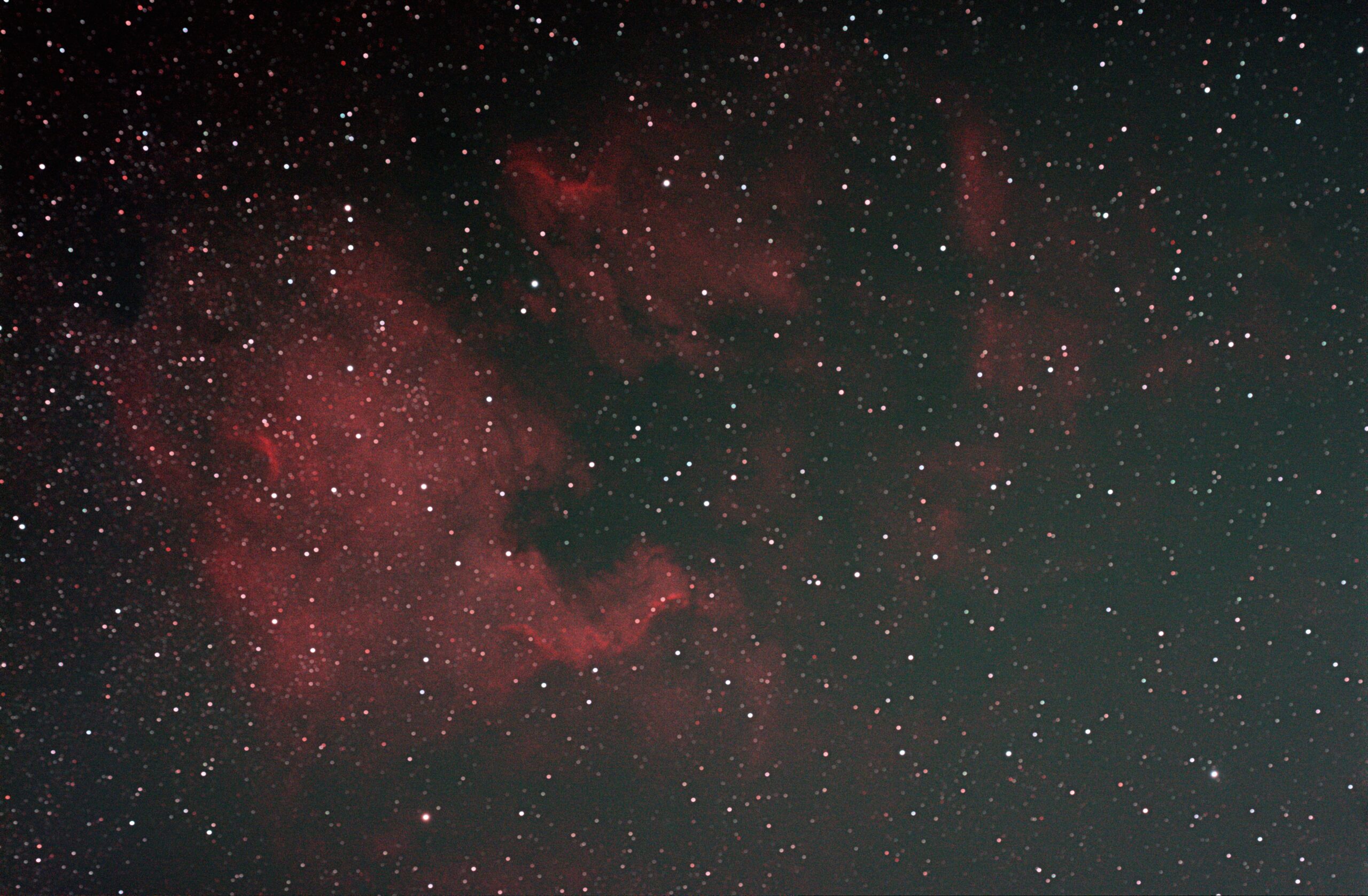 My first deep sky astrophotography image of the North American Nebula. Taken with a Redcat 51 and Fujifilm X-S10 using an Optolong L-Enhance filter.
